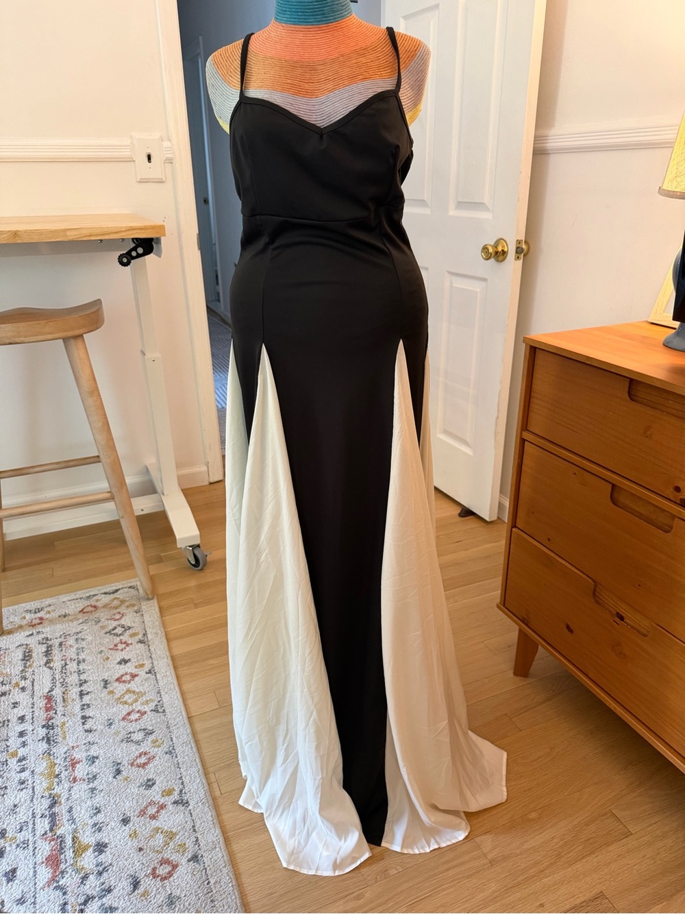 Elegant Black and White Contrast Maxi Skirt
